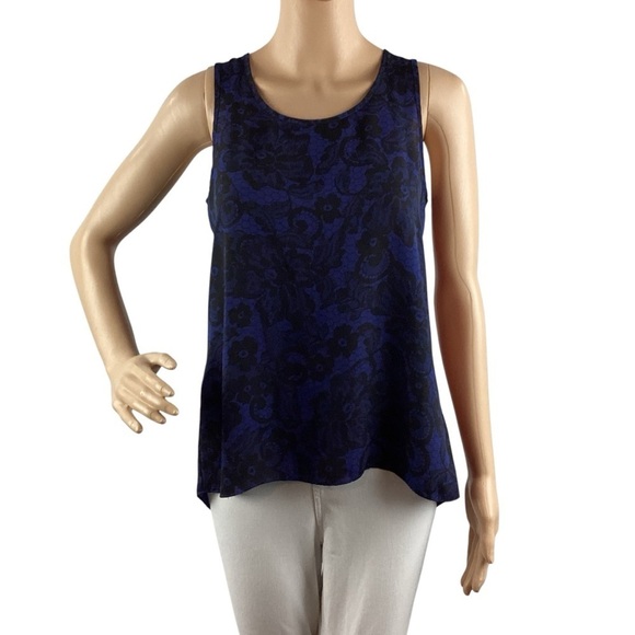 Express Blue & Black Print Semi-Sheer Split Back Sleeveless Tank Top Size XS - Picture 1 of 7